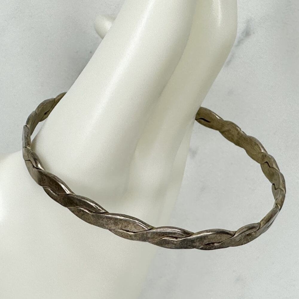 Alpaca Hecho En Mexico Vintage Flat Braided Bangle Bracelet Silver Tone ✨
